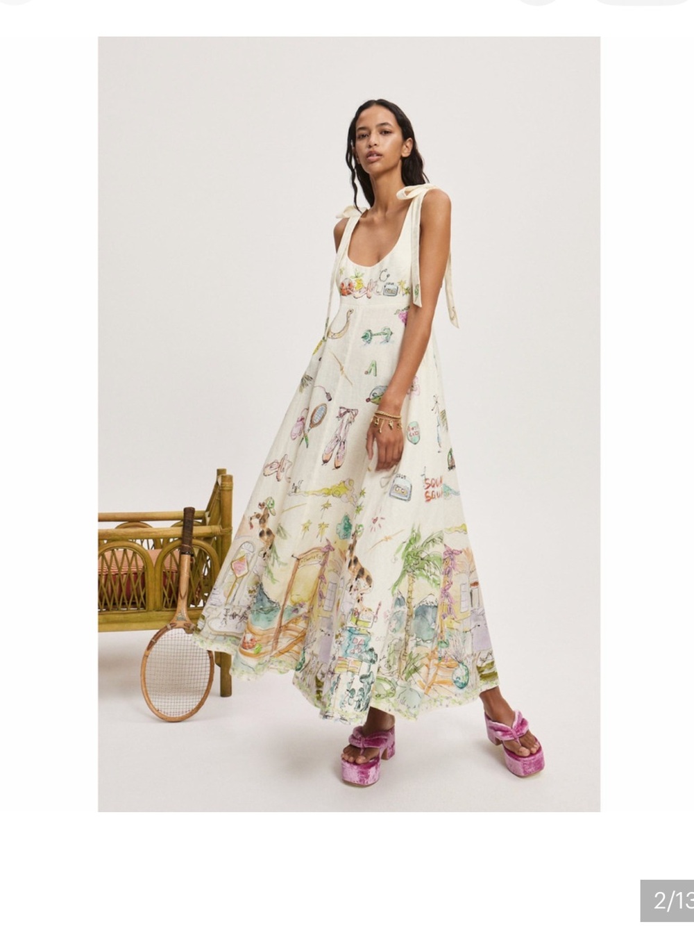 Alemais Anouk Colantoni Ballet Tie-Strap Midi Dress US 6